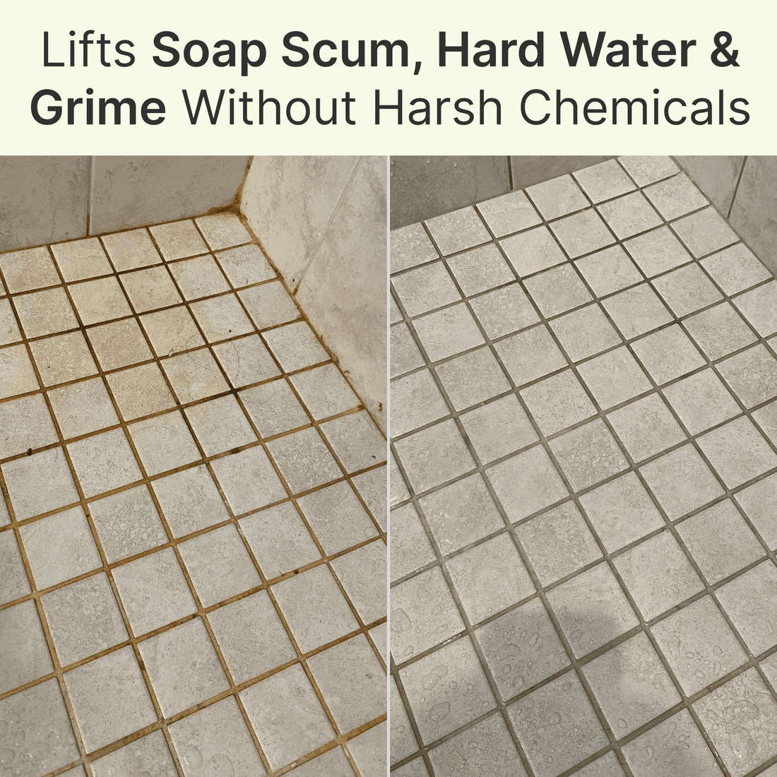 Before-and-after shower floor proof showing the same seam looking cleaner.