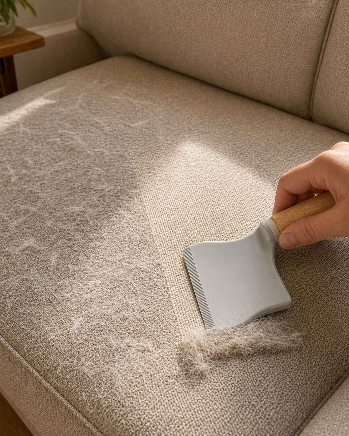 Embedded pet hair detailer kit concept for fabric, rugs, and car seats.